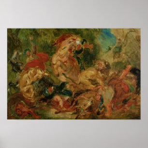 Study for The Lion Hunt, 1854 Poster