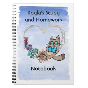 Study & Homework Notebook, with Cat & Book