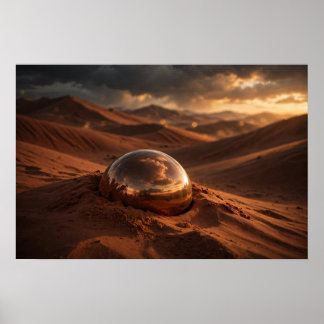 Study in Copper — Mirror Sphere in Desert Dunes Poster
