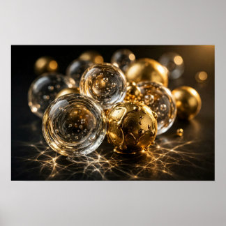 Study in Depth — Layered Glass and Gold Orbs Poster