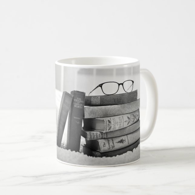 Study/Nap Time Books Black & White Coffee Mug (Front Right)
