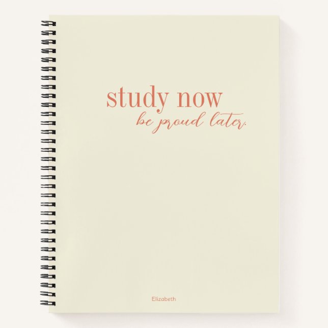 Study Now, Be Proud Later Retro Orange Modern Notebook (Front)