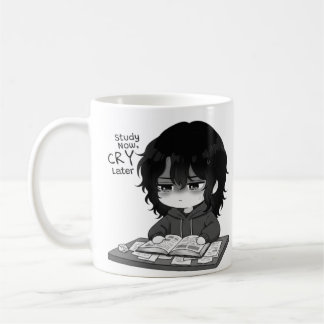 Study Now Cry Later Relatable Chibi Student Illust Coffee Mug