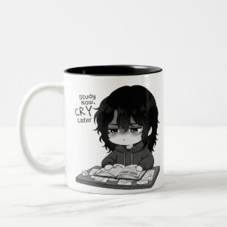 Study Now Cry Later Relatable Chibi Student Illust Two-Tone Coffee Mug