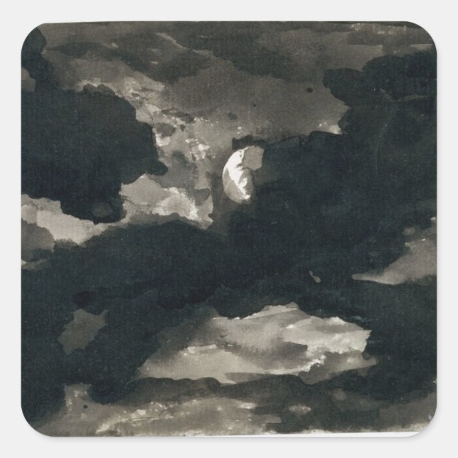Study of a Clouded Moonlit Sky (black wash on laid Square Sticker (Front)