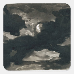 Study of a Clouded Moonlit Sky (black wash on laid Square Sticker