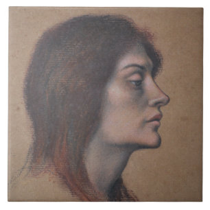 Study of a Female Head (by Evelyn De Morgan) Tile