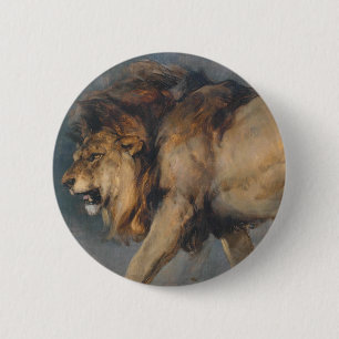 Study of a Lion (by Edwin Henry Landseer) 6 Cm Round Badge