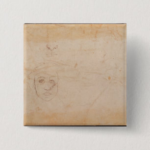 Study of a male head 15 cm square badge