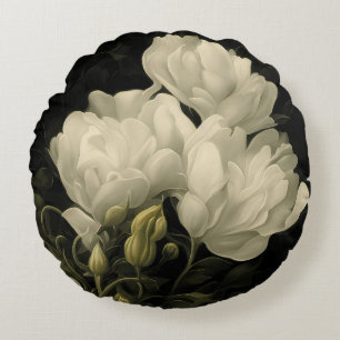 Study of a Peony Flower in White Round Cushion