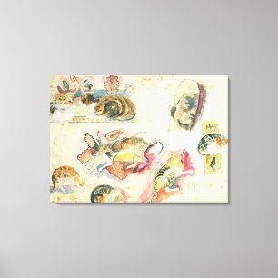 Study of Cats and a Head (w/c on paper) Canvas Print