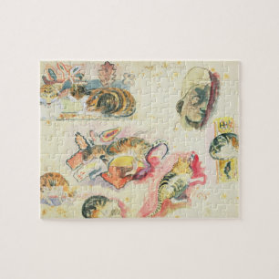 Study of Cats and a Head (w/c on paper) Jigsaw Puzzle