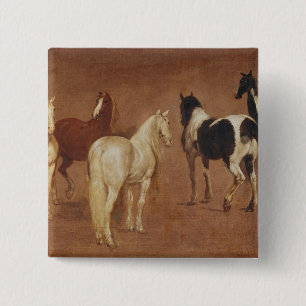 Study of Five Horses 15 Cm Square Badge