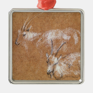 Study of Goats (drawing) Metal Tree Decoration