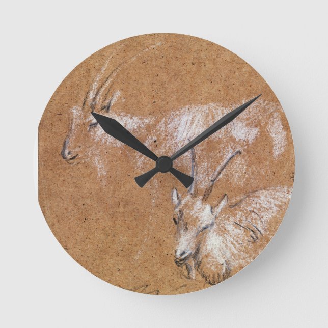 Study of Goats (drawing) Round Clock (Front)