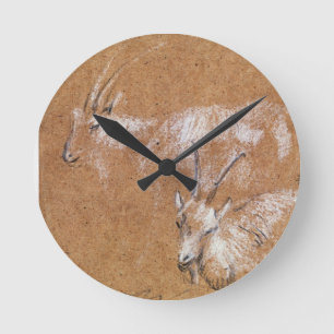 Study of Goats (drawing) Round Clock
