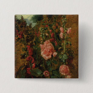 Study of Hollyhocks, c.1826 (oil on board) 15 Cm Square Badge