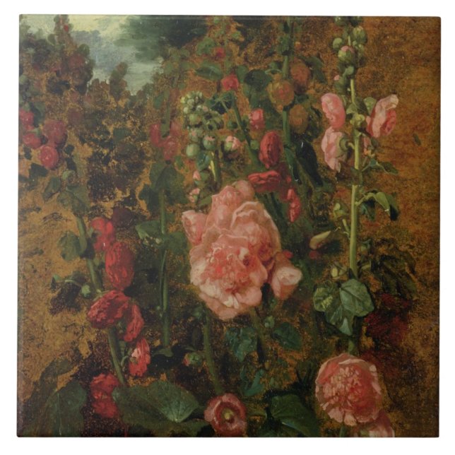 Study of Hollyhocks, c.1826 (oil on board) Tile (Front)