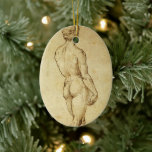 Study of Michelangelo's David Statue by Raphael Ceramic Tree Decoration<br><div class="desc">Sketch or drawing of Michelangelo's David by Raphael Sanzio, Raffaello (1483-1520) is a vintage Renaissance Era fine art portrait piece viewing the male model from behind. Raphael studied the techniques of both Leonardo da Vinci and Michelangelo and made many sketches of life models posed in the same way as Michelangelo's...</div>
