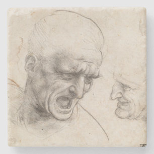 Study of Two Warriors Heads by Leonardo da Vinci Stone Coaster