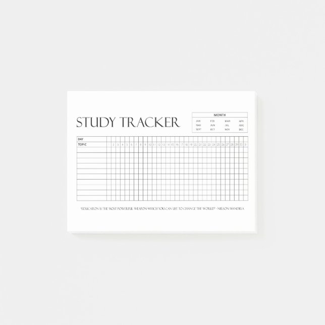 Study Tracker | Month | 31 Days | Topic | Progress Post-it Notes (Front)