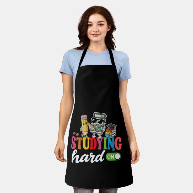 Studying Hard Mode On | Cute Kawaii School Supplie Apron (Worn)