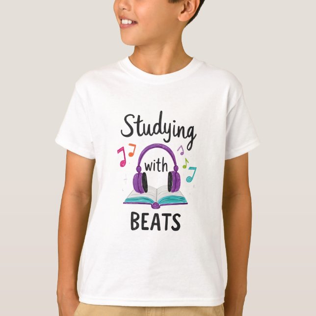 Studying With Beats – Cool Student Music T-Shirt (Front)