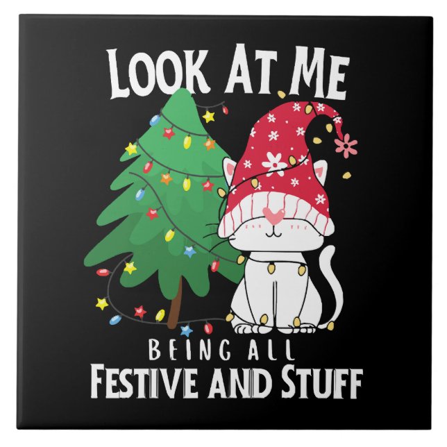  Stuff Funny Christmas Cat Tile (Front)