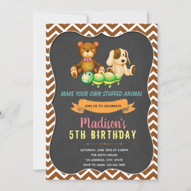 Stuffed animal birthday party invitation (Front)