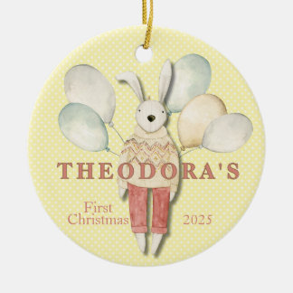 Stuffed Animal Rabbit Baby's First  Ceramic Tree Decoration