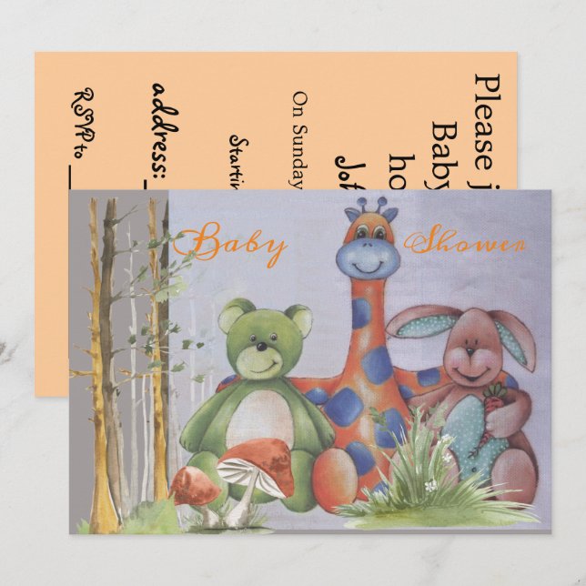 Stuffed animals baby shower Invitation (Front/Back)