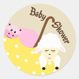 Stuffed Animals Hippo & Lamb Baby Shower Sticker