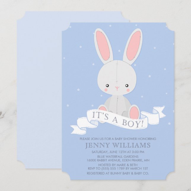 Stuffed Bunny Rabbit Boy Baby Shower Invitation (Front/Back)