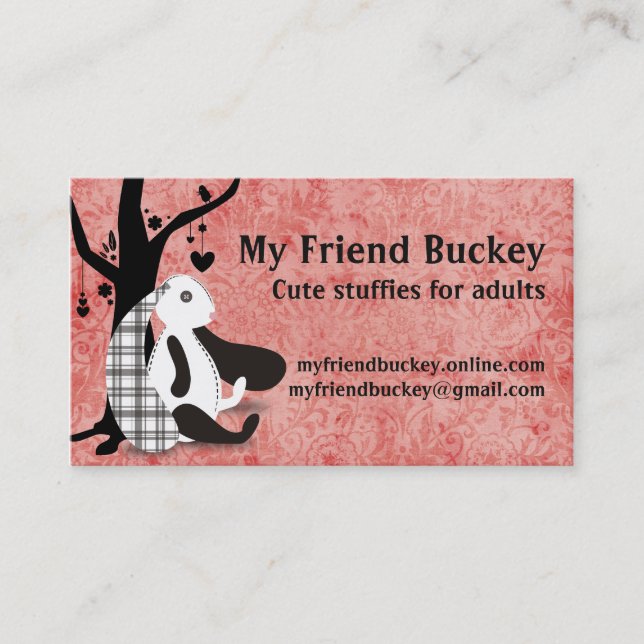 Stuffed bunny stuffie handmade toys seamstress business card (Front)