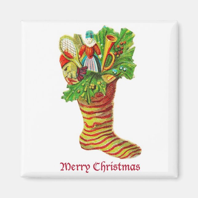 Stuffed Christmas Stocking Vintage Magnet (Front)