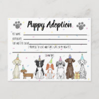 Stuffed Toy Puppy Adoption Card for Party Favour