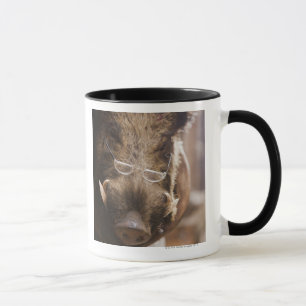 Stuffed Wild Boar Wearing Glasses Outside Mug