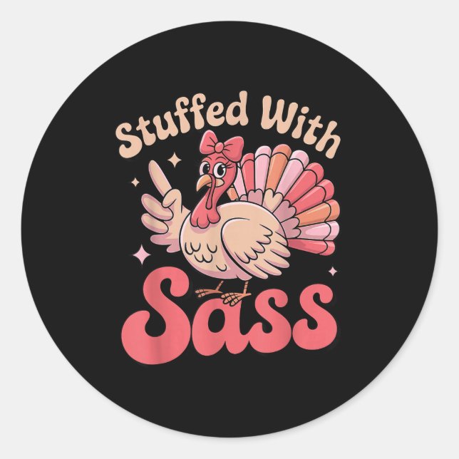 Stuffed With S Turkey Cute Nk Coquette Thanksgivin Classic Round Sticker (Front)