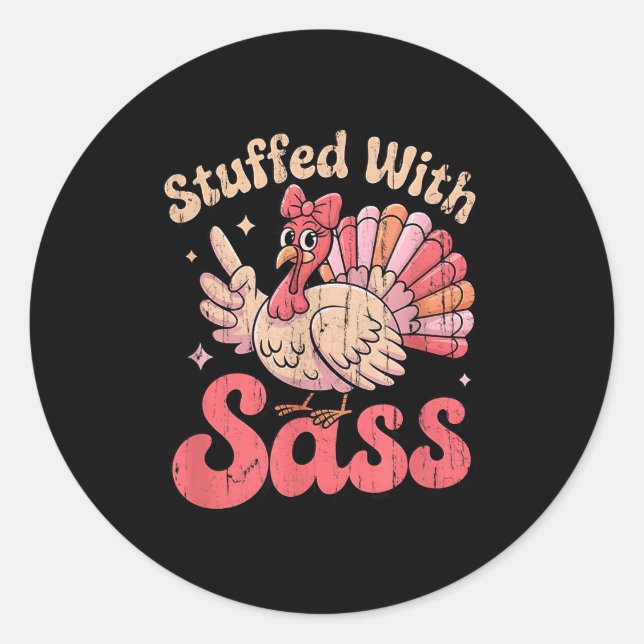 Stuffed With S, Turkey Kids, Funny Nk Coquette Bow Classic Round Sticker (Front)