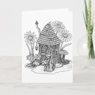 Stump Fairy House Colour it Yourself Blank Card