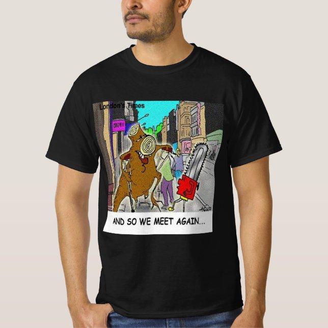 Stumped: Chainsaw Vs Tree funny comic T-Shirt (Front)