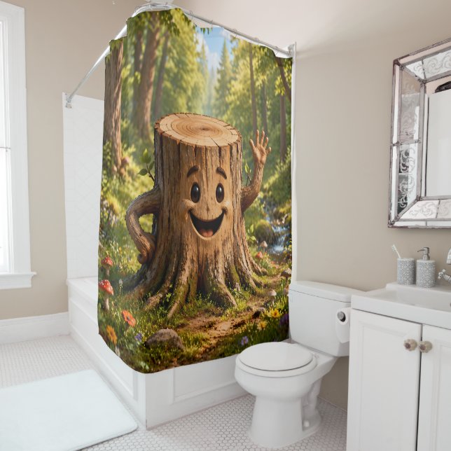 Stumpy the friendly tree stump, enchanted forest s shower curtain (In Situ)