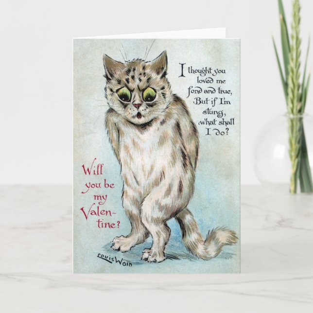 Stung Cat Vintage Valentine Holiday Card (Front)