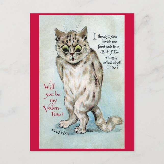 Stung Cat Vintage Valentine Holiday Postcard (Front)