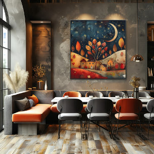 Stunned Night: The Folk and Naive Colorful Landsca Poster