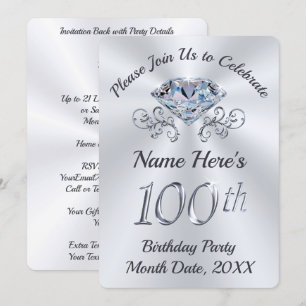 Stunning, 100th Birthday Party Invitations