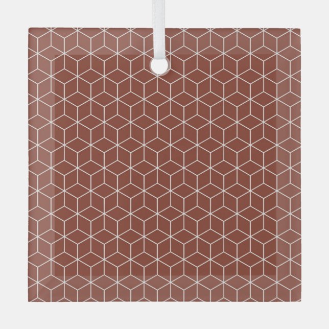 Stunning 3D Effects: White Cubes on Brick-Red  Glass Tree Decoration (Front)