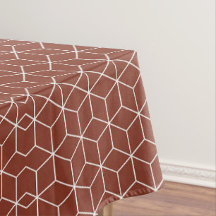 Stunning 3D Effects: White Cubes on Brick-Red Tablecloth
