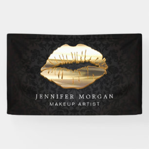 Stunning 3D Gold Lips Damask Beauty Salon Banner