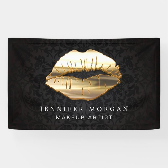 Stunning 3D Gold Lips Damask Beauty Salon Banner (Horizontal)